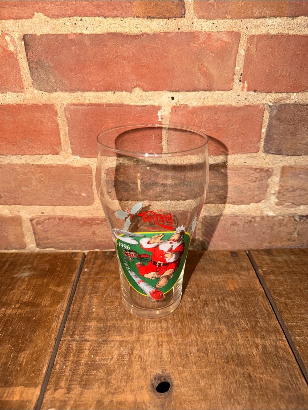 Coca-Cola Santa Graphic Pint Glass with Red and Green Artwork
